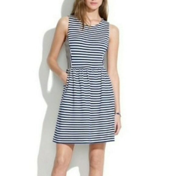 Madewell Striped Afternoon Dress Navy & White Size Small - Picture 1 of 8